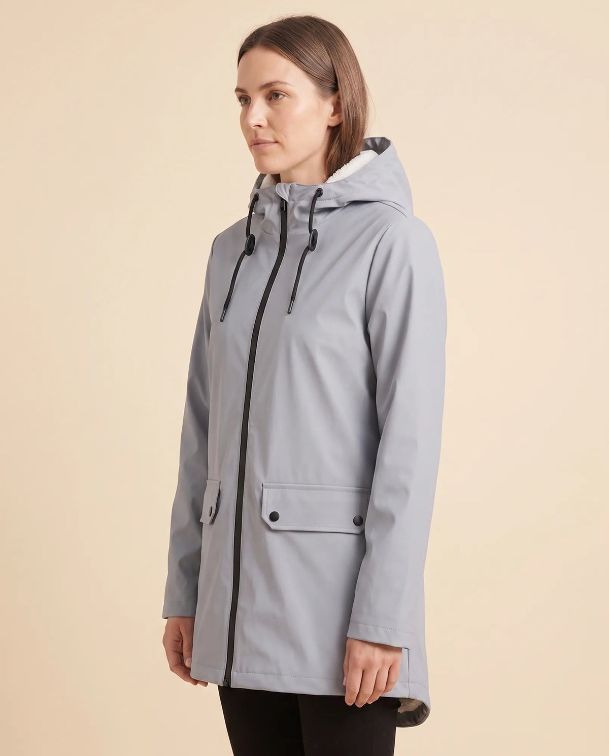 Pearl Hooded Coat for Women - Zip-Up Lined Winter Warm - Grey - side