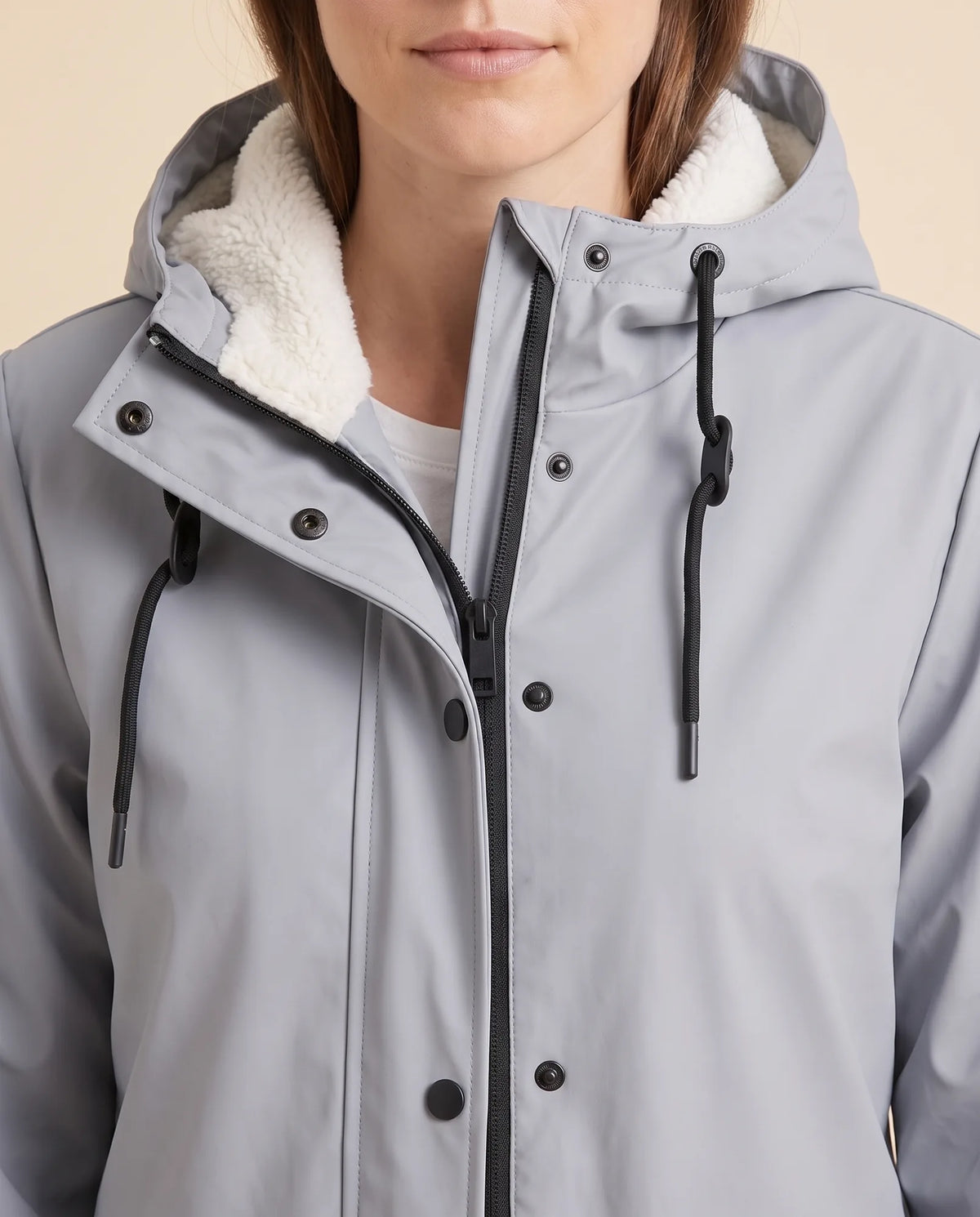 Pearl Hooded Coat for Women - Zip-Up Lined Winter Warm - Grey - detail