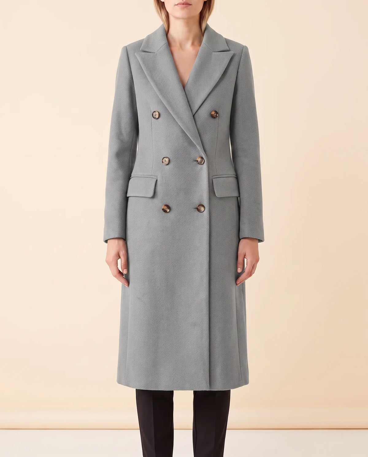 Rhea Long Coat for Women - Tailored Double-Breasted Longline - Grey - front