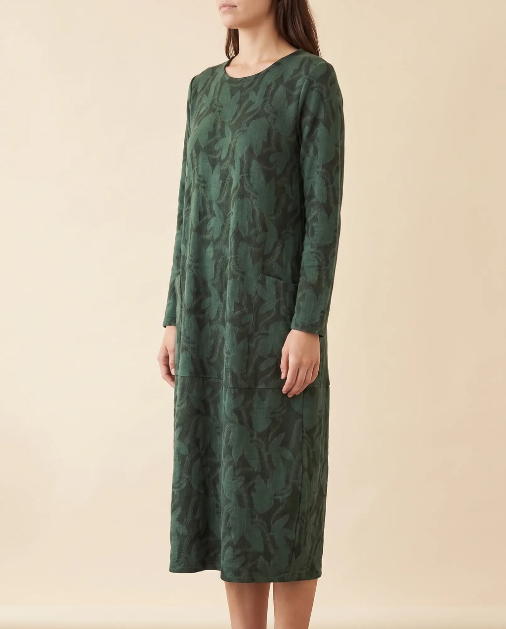 Sloane Midi Dress for Women - Long Sleeve Printed with Pockets - Green - side