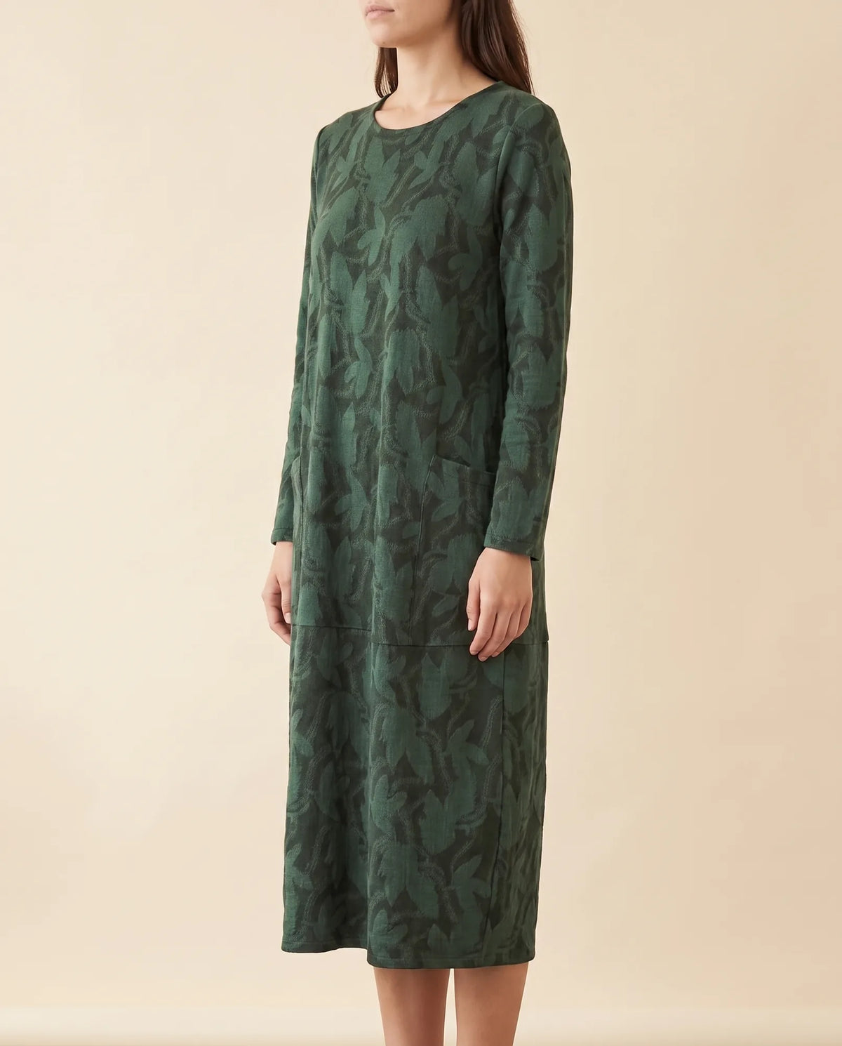 Sloane Midi Dress for Women - Long Sleeve Printed with Pockets - Green - side