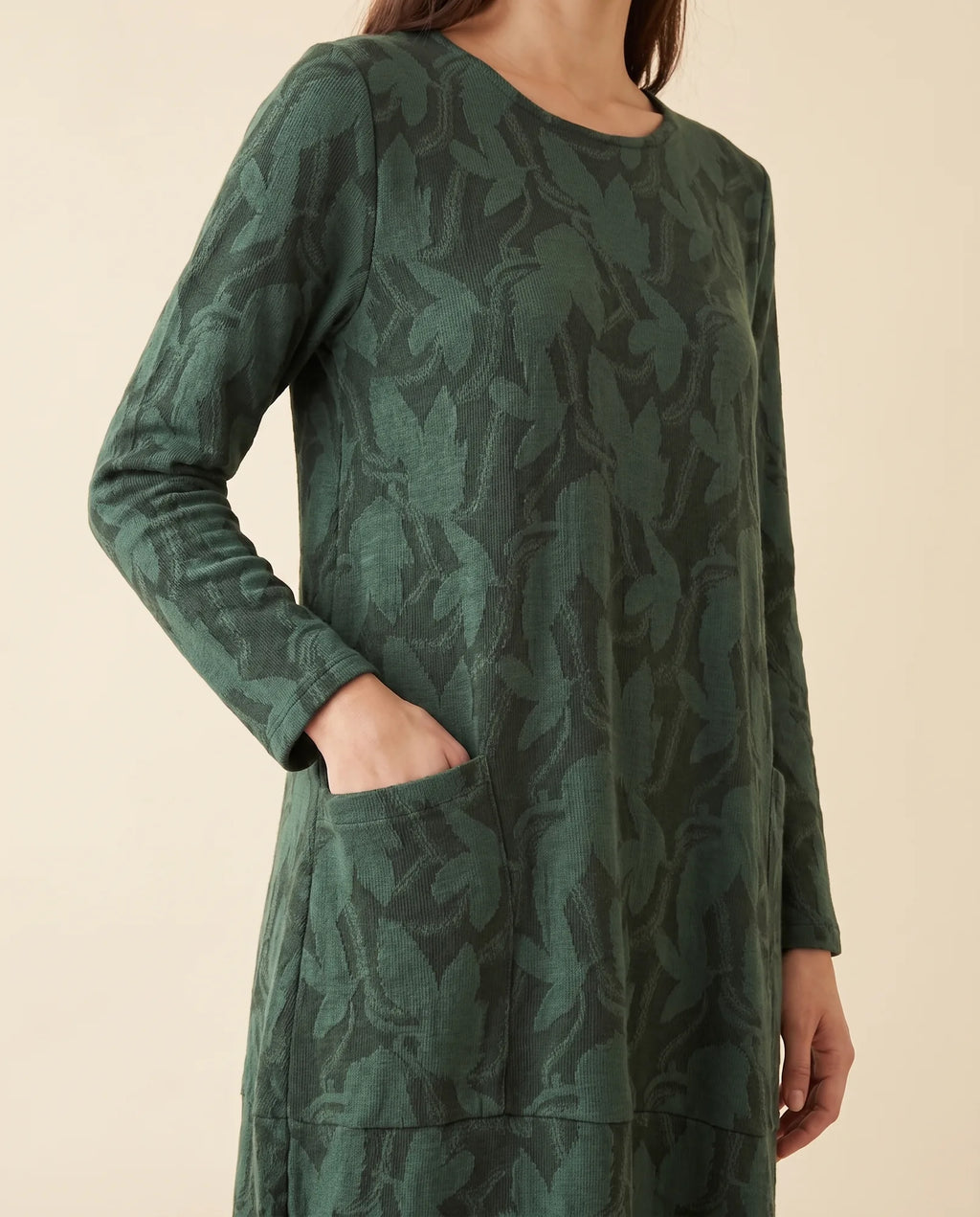 Sloane Midi Dress for Women - Long Sleeve Printed with Pockets - Green - detail