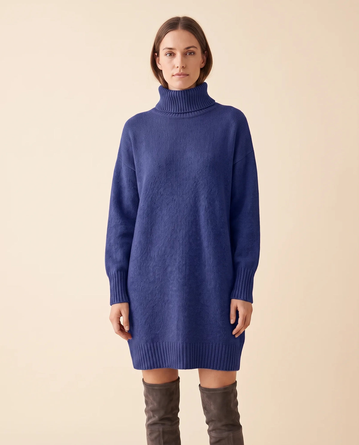 Tess Sweater Dress for Women - Turtleneck Long Sleeve Relaxed - Blue - front