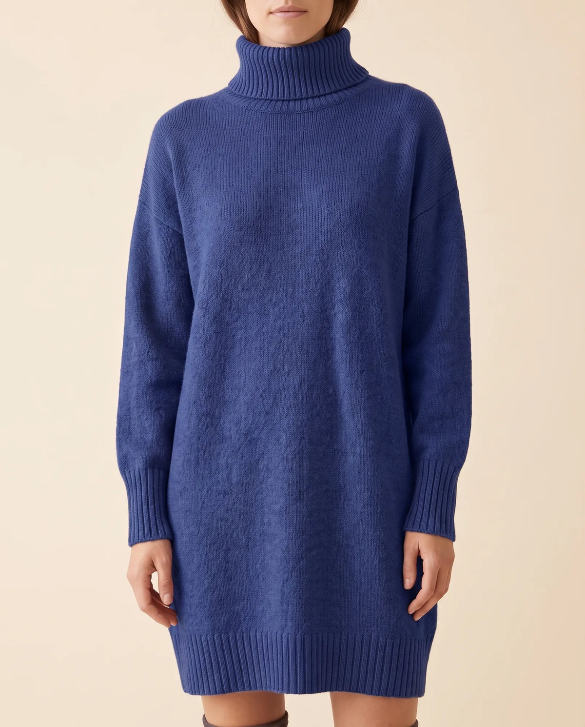 Tess Sweater Dress for Women - Turtleneck Long Sleeve Relaxed - Blue - detail
