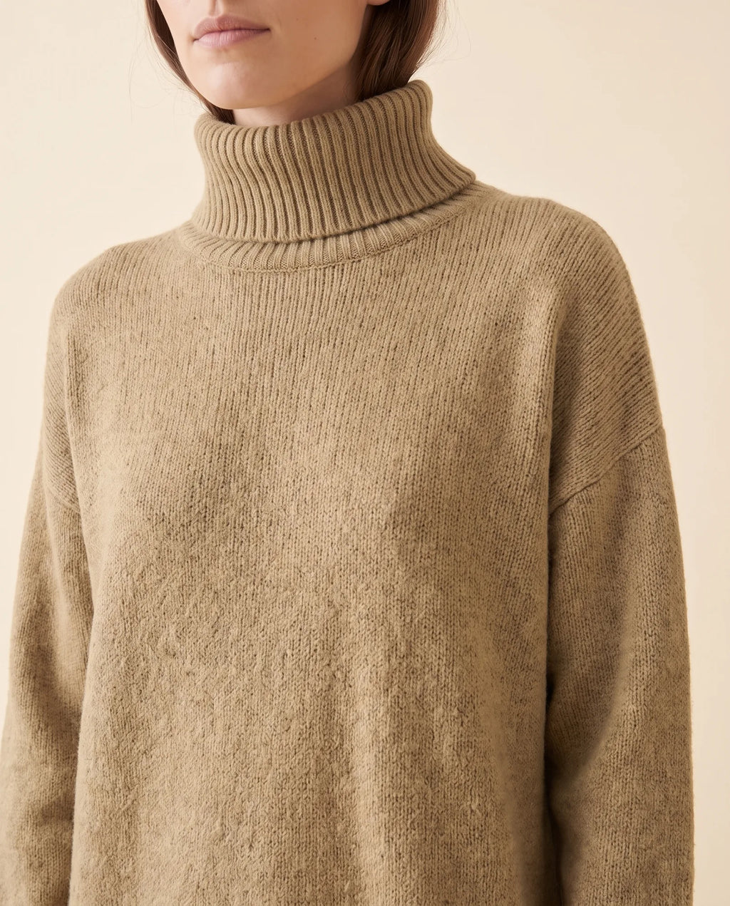 Tess Sweater Dress for Women - Turtleneck Long Sleeve Relaxed - Khaki - detail