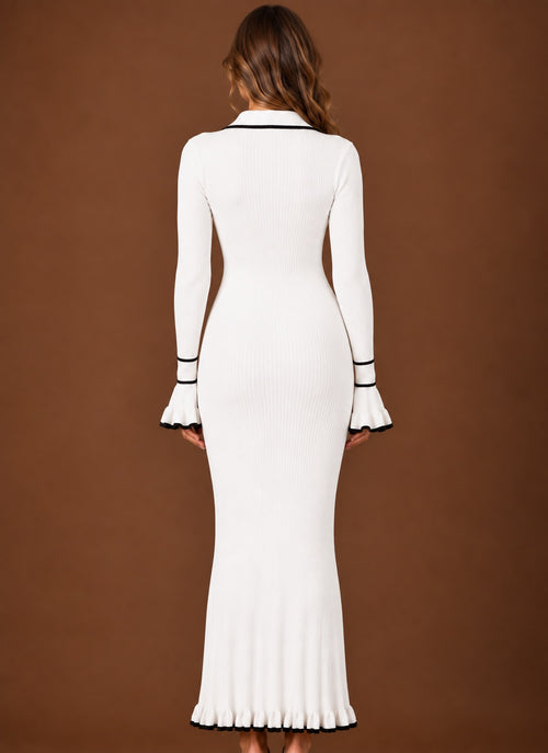 Amelie Ribbed Collared Maxi Dress for Women - Elegant Silhouette
