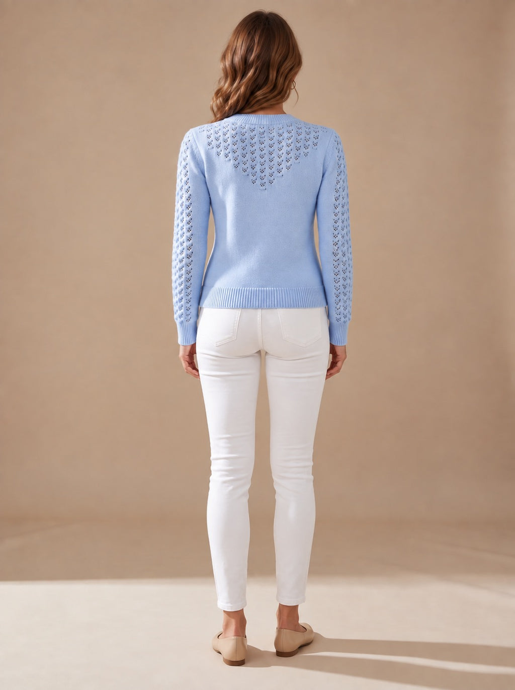 Annika Pointelle Sweater for Women - Soft Crewneck