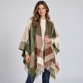 Elin Colour-Block Poncho for Women - Soft Fringed Finish