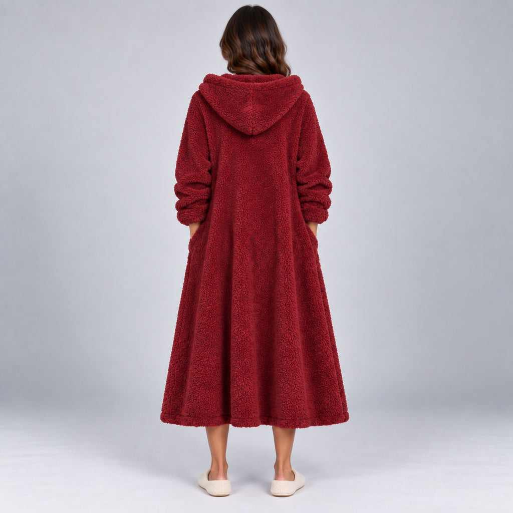 Feline Hooded Dress for Women - Cozy Midi