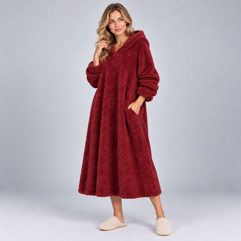 Feline Hooded Dress for Women - Cozy Midi