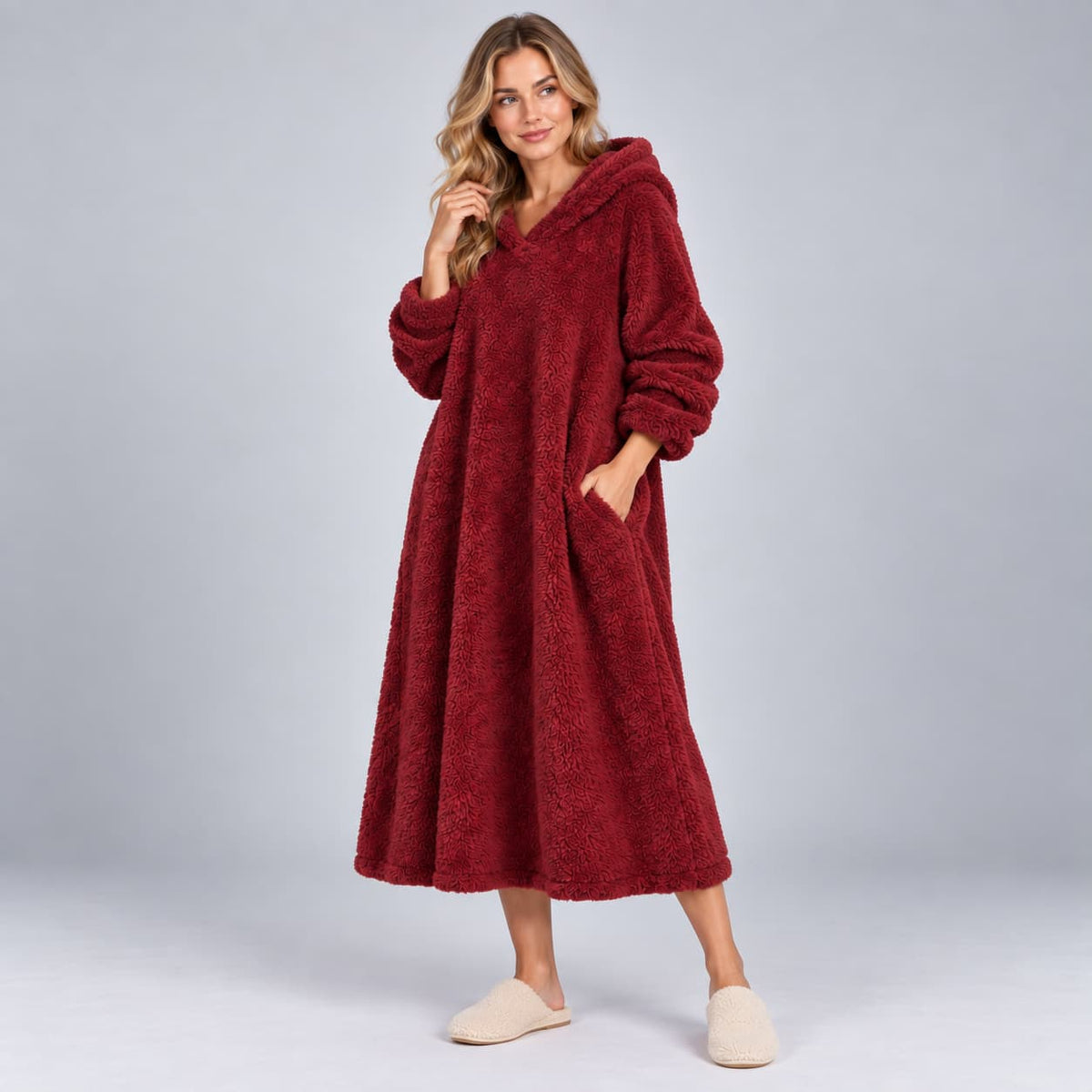 Feline Hooded Dress for Women - Cozy Midi