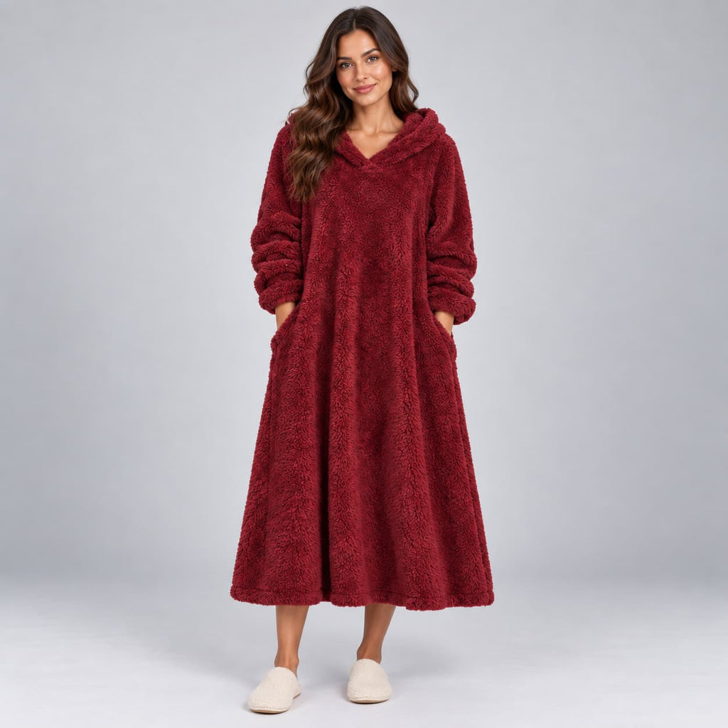 Feline Hooded Dress for Women - Cozy Midi