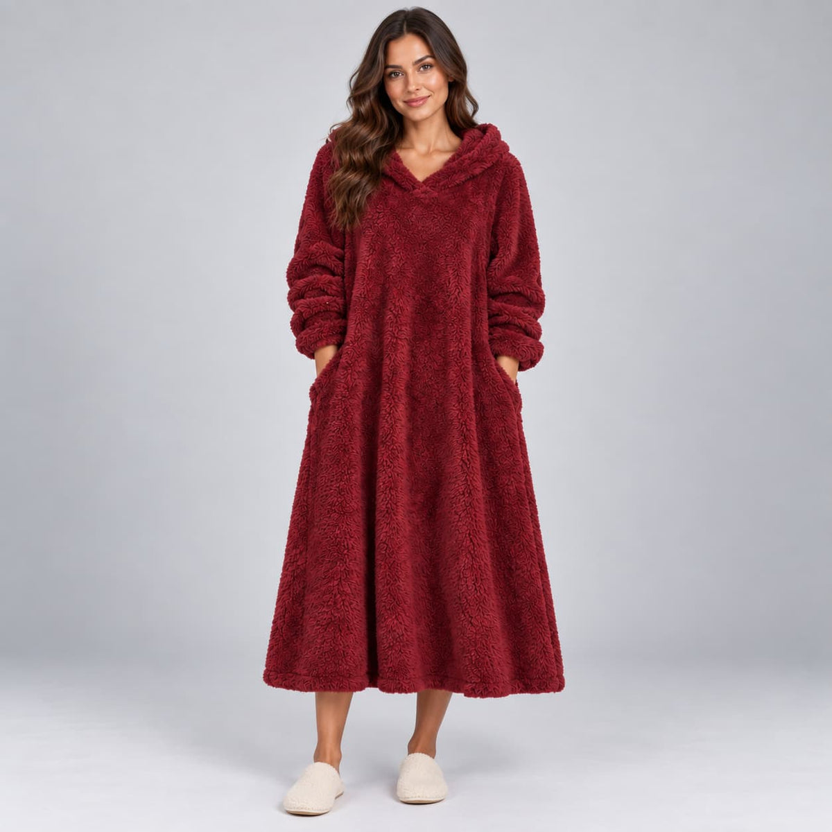 Feline Hooded Dress for Women - Cozy Midi