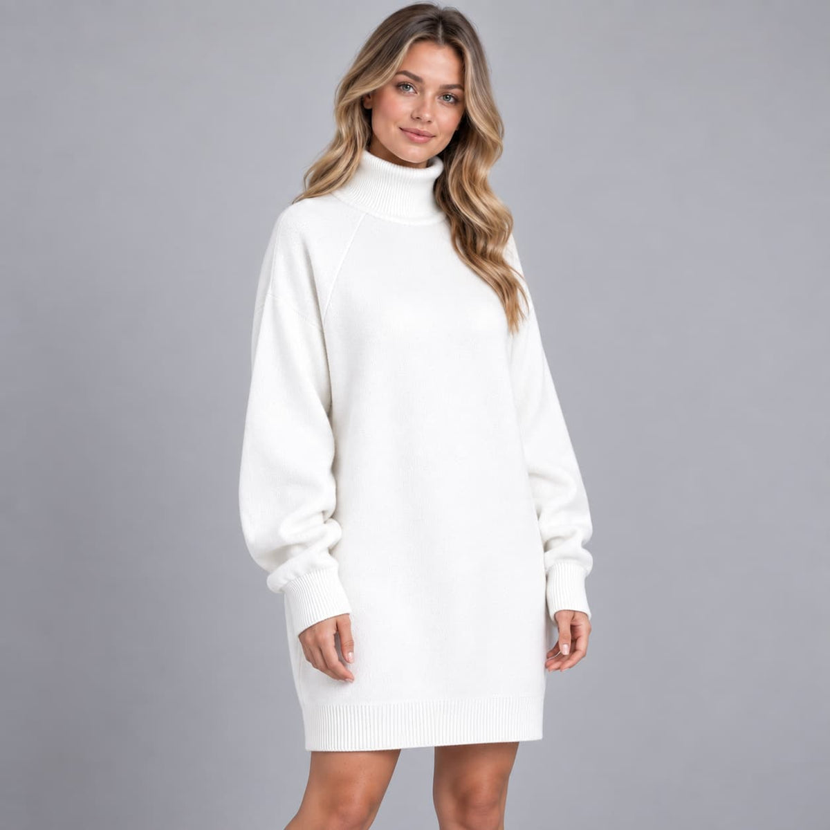 Isabel High-Neck Sweater Dress for Women - Oversized Fit