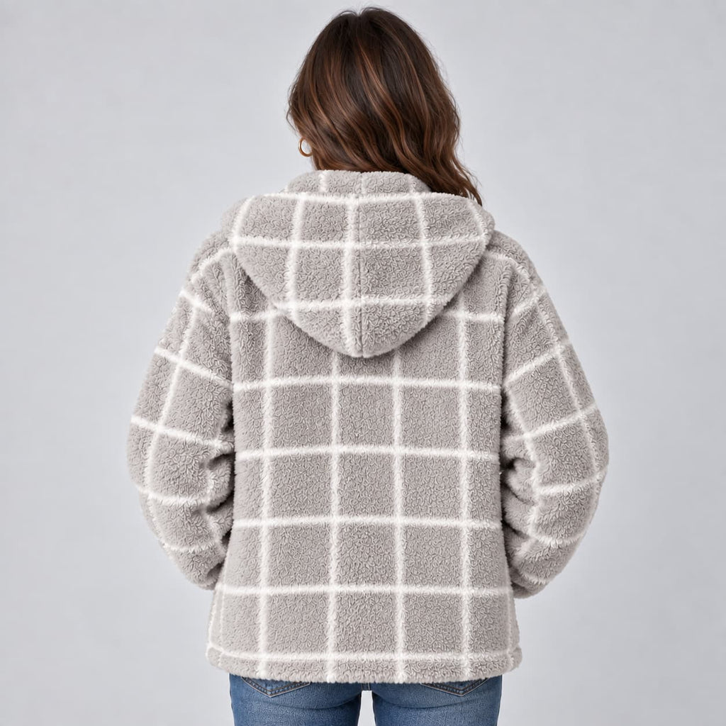 Lotte Check Shacket for Women - Hooded Button Front