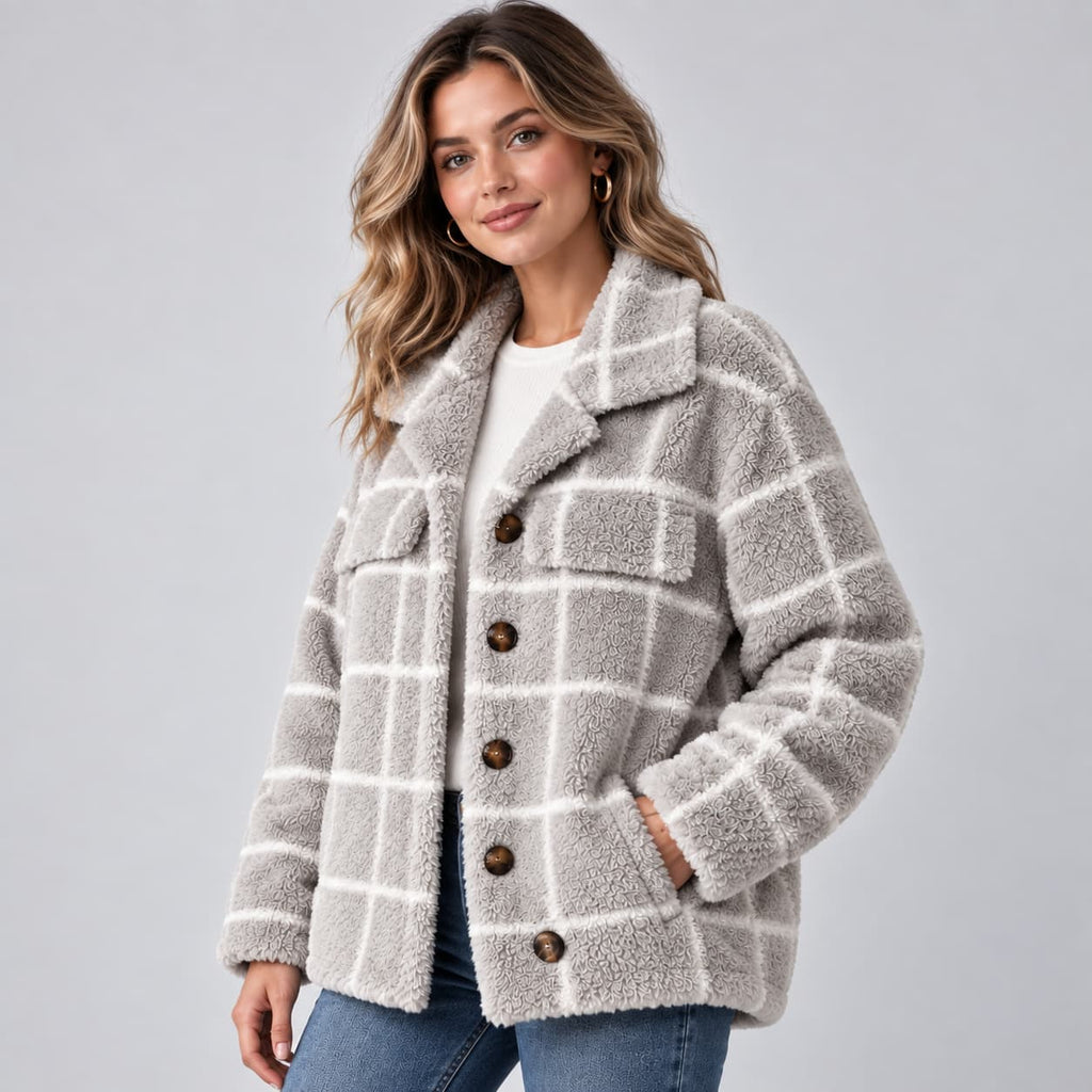 Lotte Check Shacket for Women - Hooded Button Front