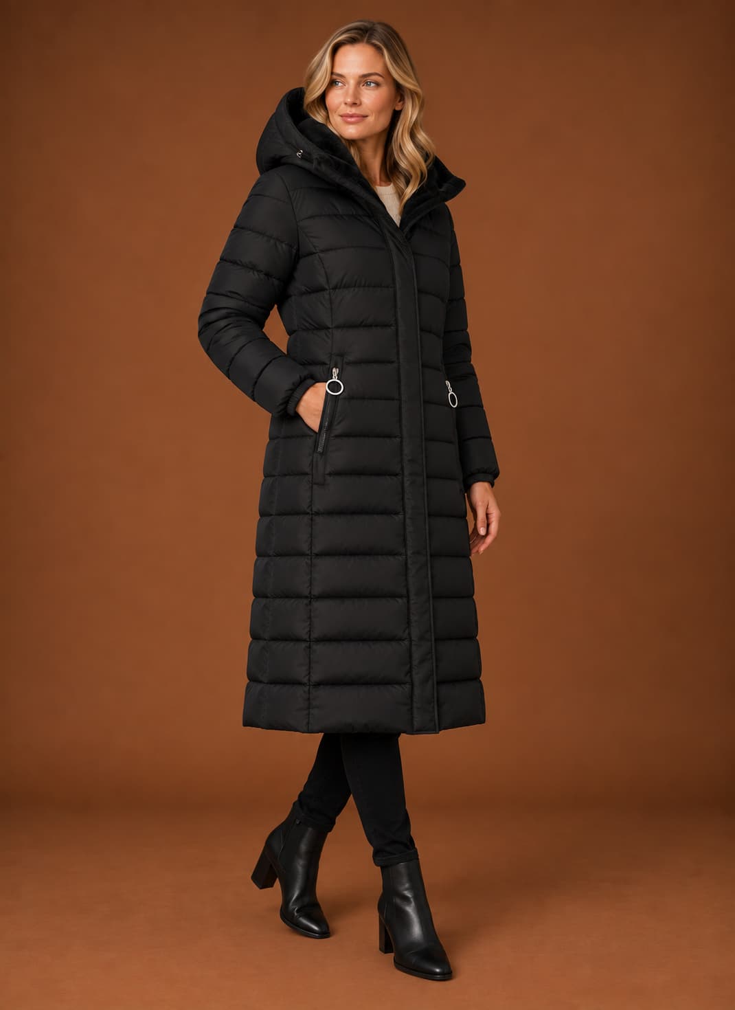 Nova Longline Puffer Coat for Women - Hooded