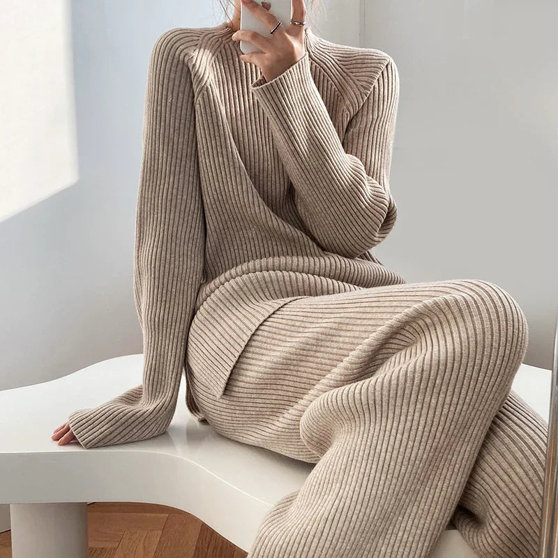 Knit Lounge Set with Ribbed Crew Neck Top — source product view