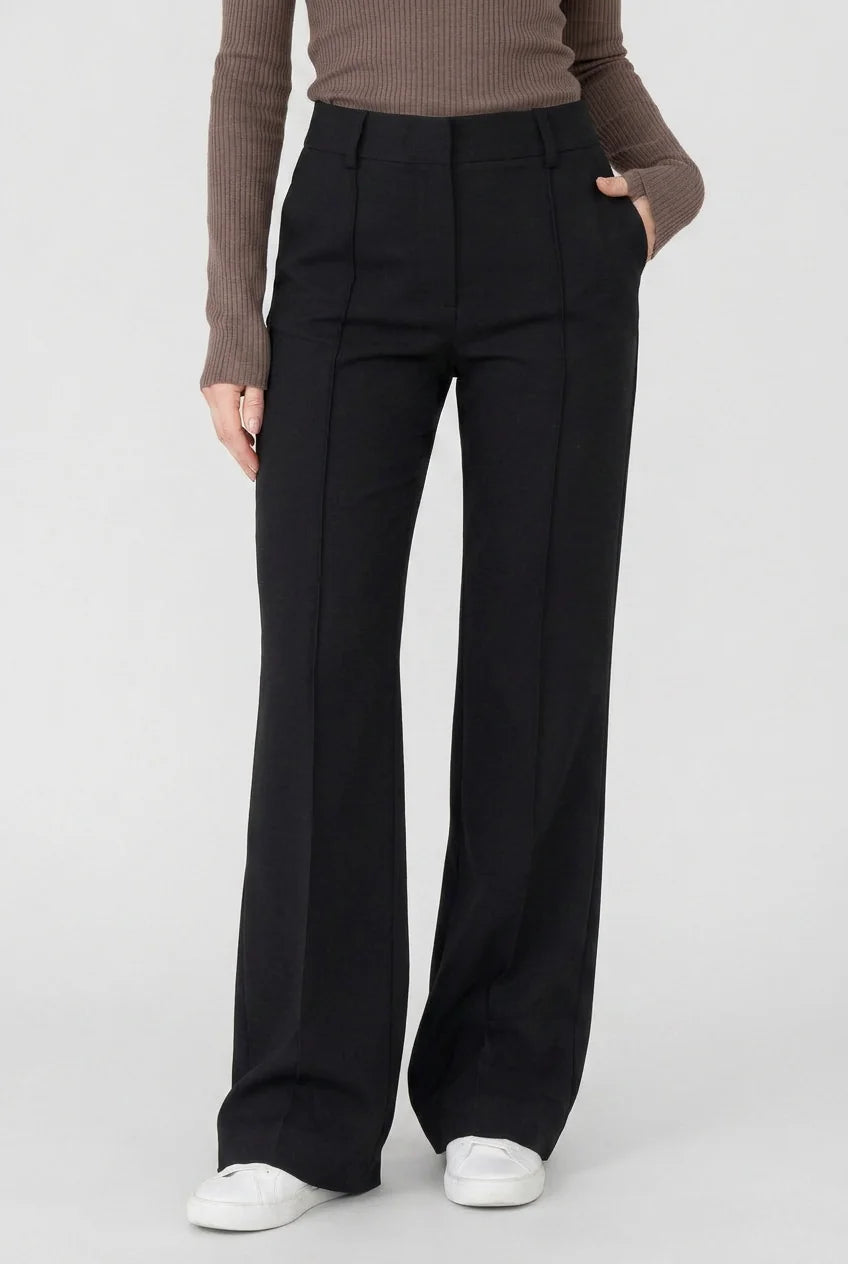 Wide Leg Pants with Front Crease — Black