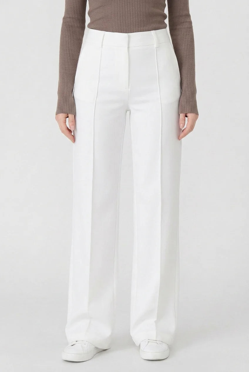 Wide Leg Pants with Front Crease — White