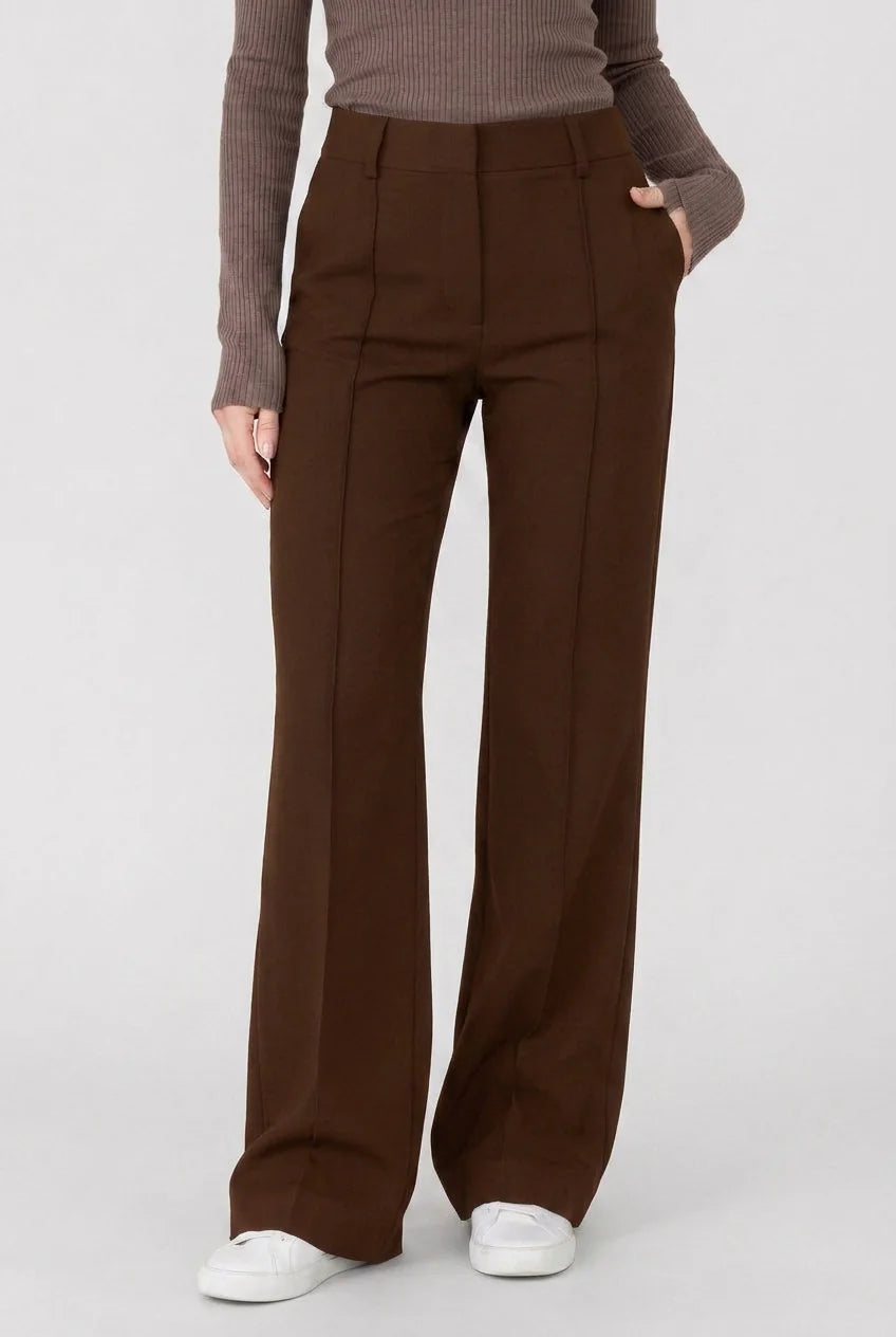 Wide Leg Pants with Front Crease — Brown