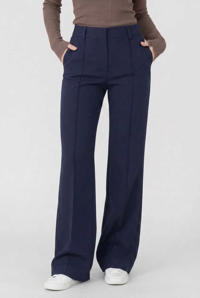 Wide Leg Pants with Front Crease — Blue
