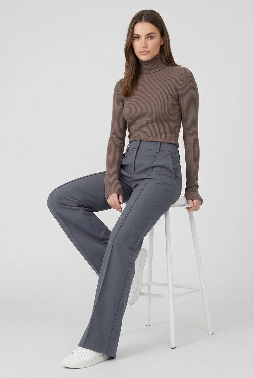 Wide Leg Pants with Front Crease — Grey