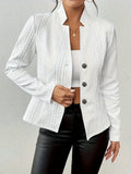 Arabella Fitted Blazer Textured Knit Stand Collar