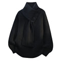 Black Scarf Neck Sweater for Women - Cozy Knit with Draped Collar