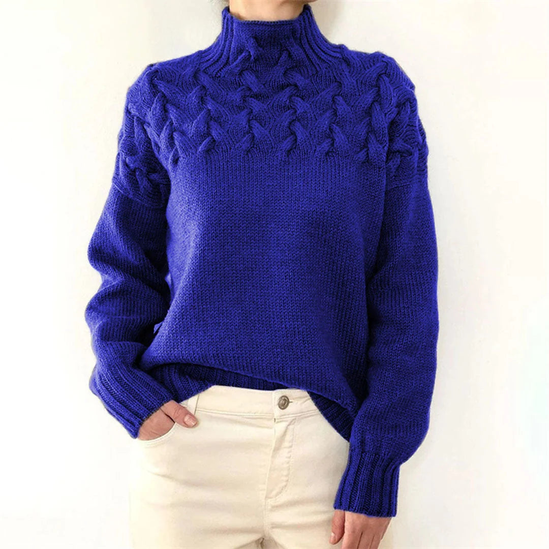 Black Sweater – Cable-Knit Yoke Turtleneck Oversized