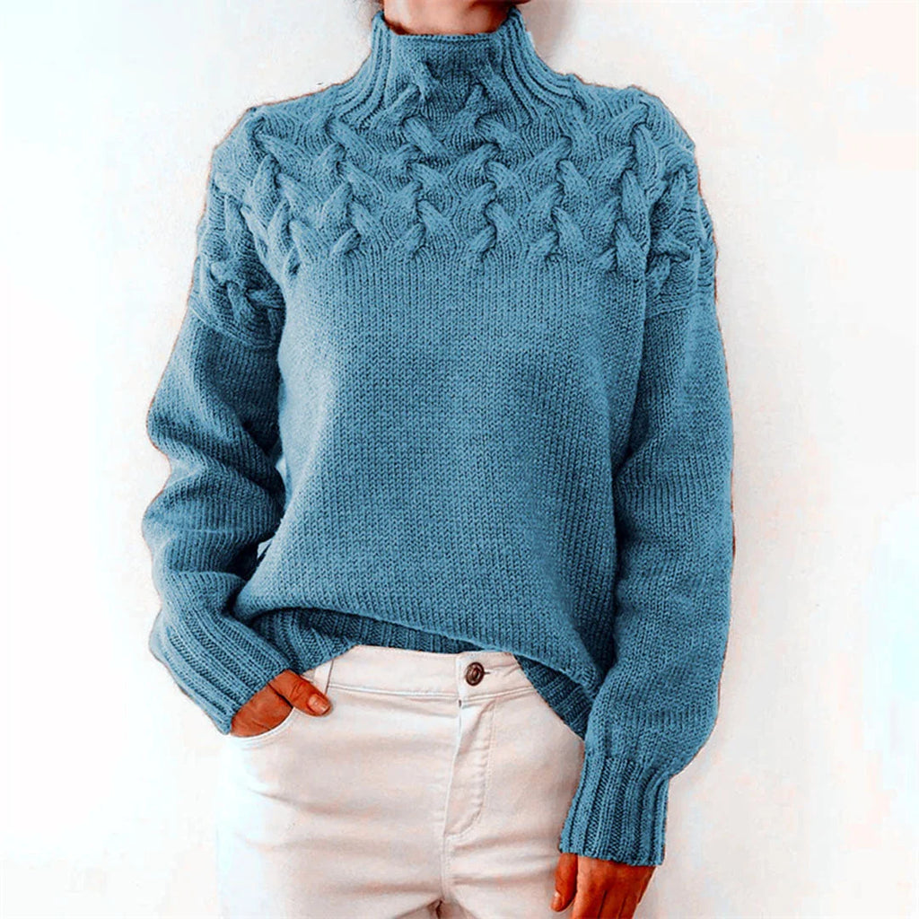 Black Sweater – Cable-Knit Yoke Turtleneck Oversized