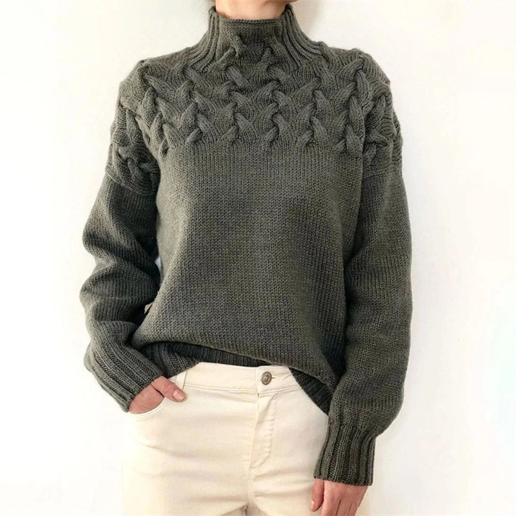Black Sweater – Cable-Knit Yoke Turtleneck Oversized