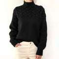 Black Sweater – Cable-Knit Yoke Turtleneck Oversized