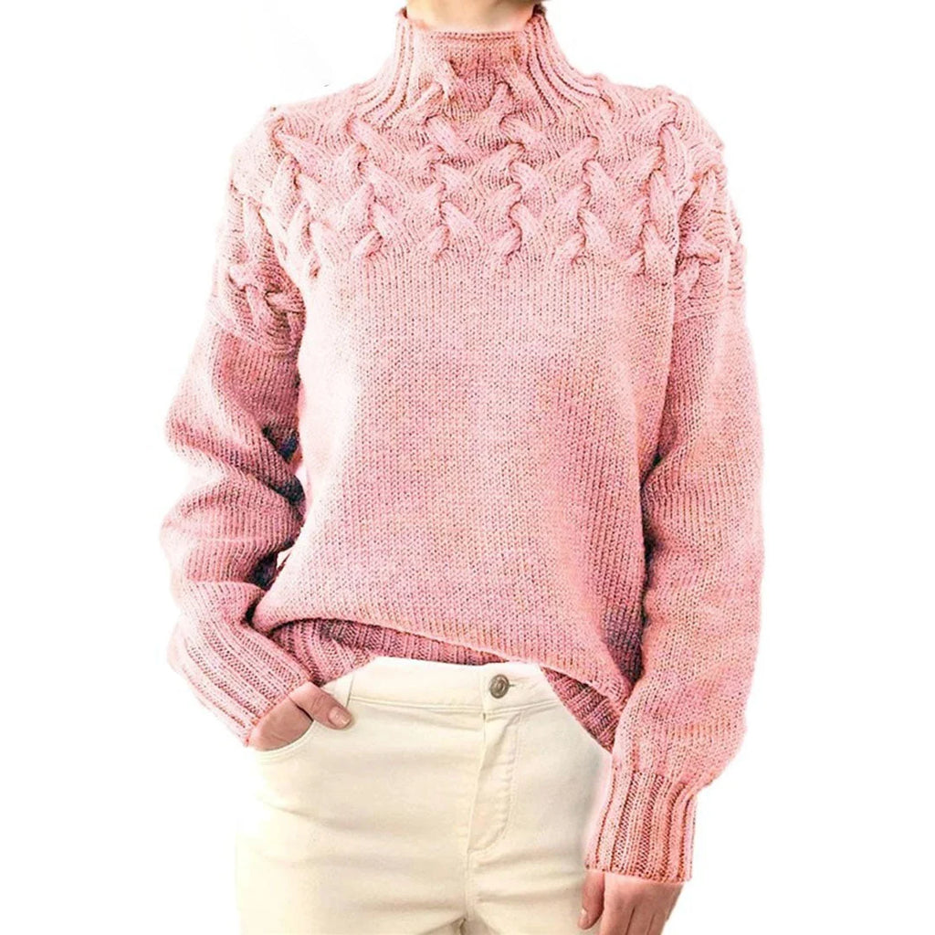Black Sweater – Cable-Knit Yoke Turtleneck Oversized