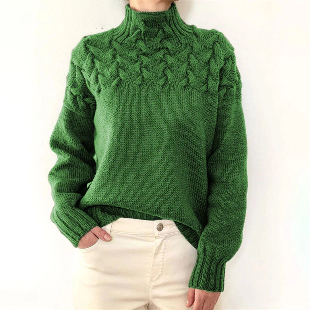 Black Sweater – Cable-Knit Yoke Turtleneck Oversized