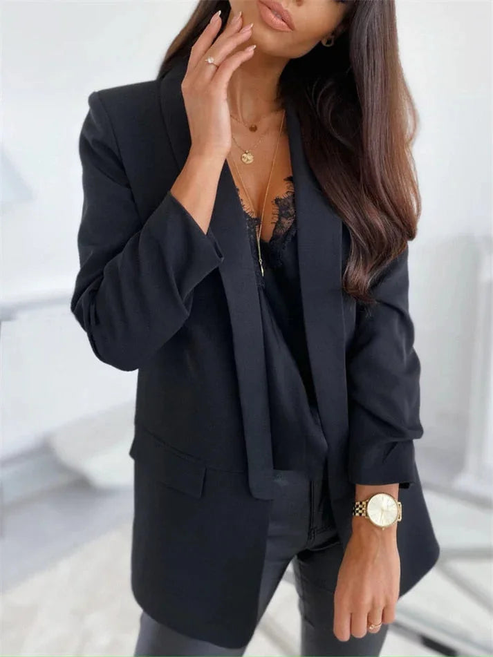 Blazer – Black Relaxed Fit Open Front