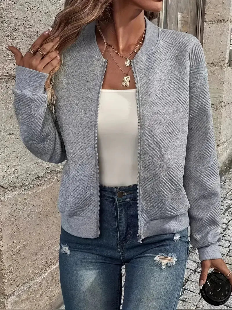 Bomber Jacket – Black Textured Zip-Front