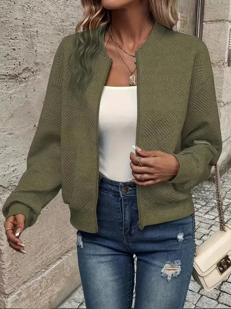 Bomber Jacket – Black Textured Zip-Front