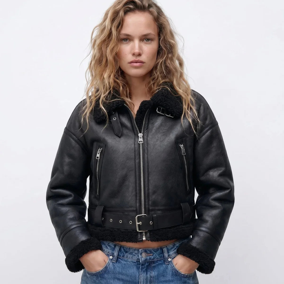 Bomber Jacket – Brown Cropped Double-Faced Ribbed-Trim