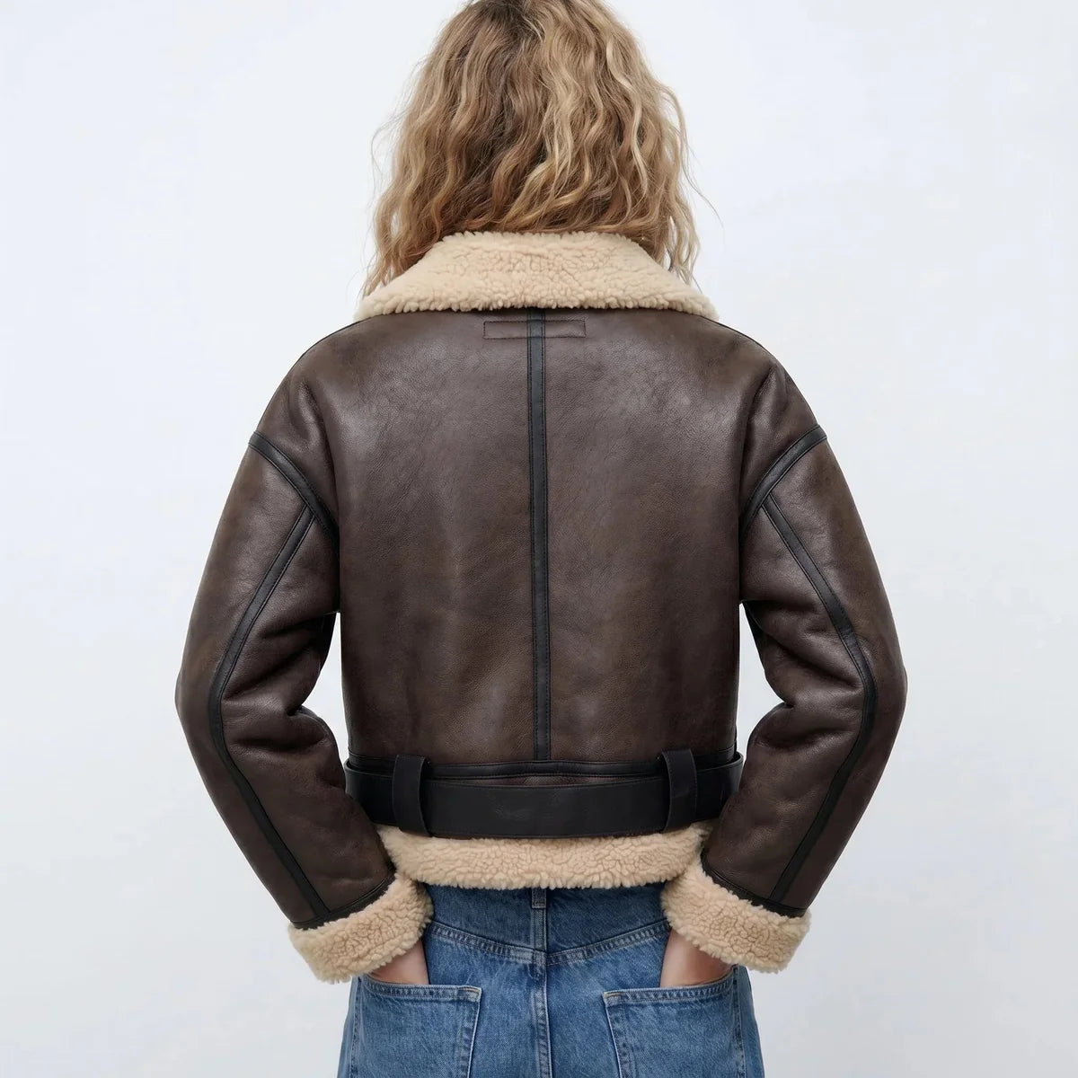 Bomber Jacket – Brown Cropped Double-Faced Ribbed-Trim