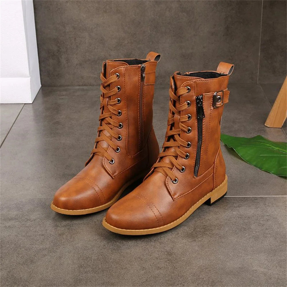 buckle boots women combat – Gray