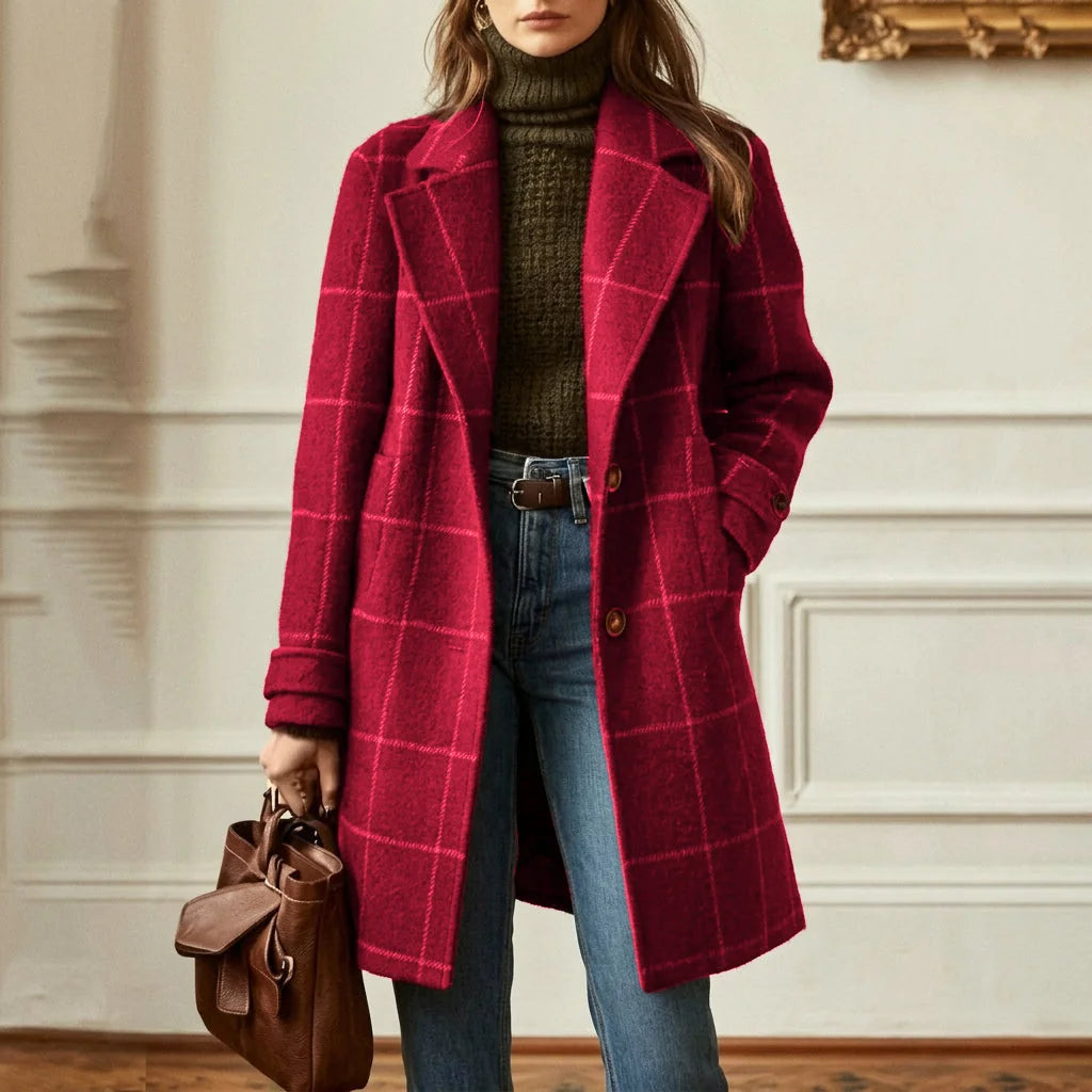 Burgundy Wool Coat – Tailored Notched Lapel