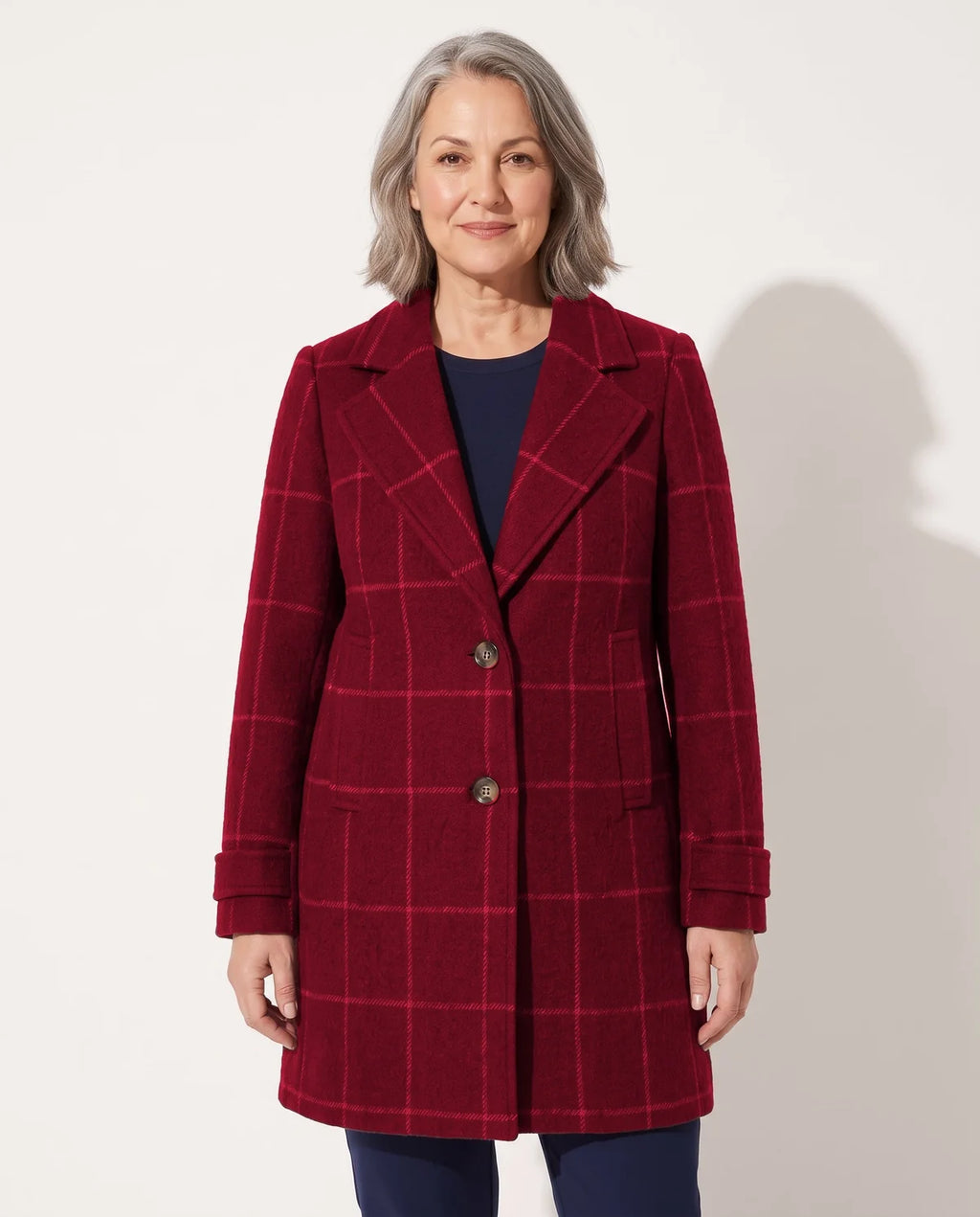 Burgundy Wool Coat – Tailored Notched Lapel