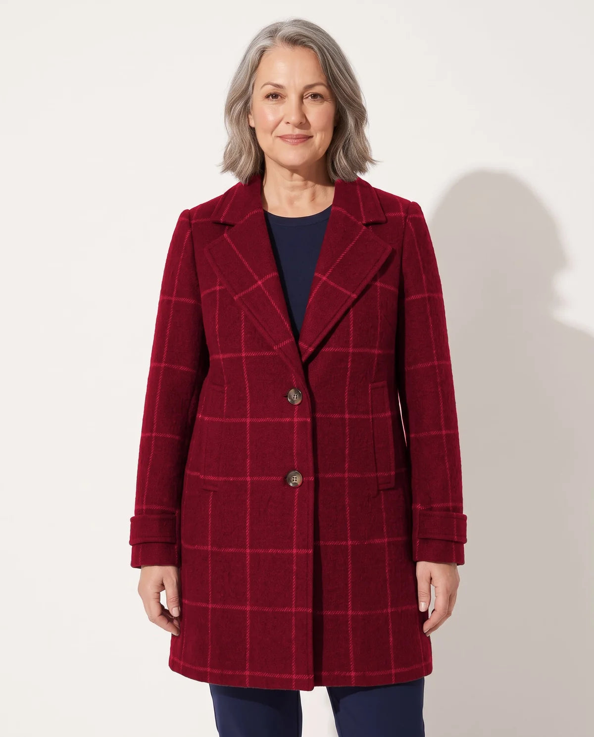 Burgundy Wool Coat – Tailored Notched Lapel