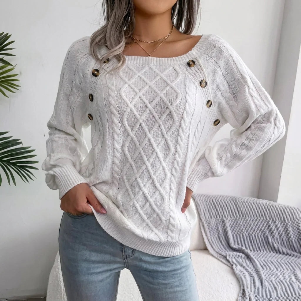 cable knit sweater – White