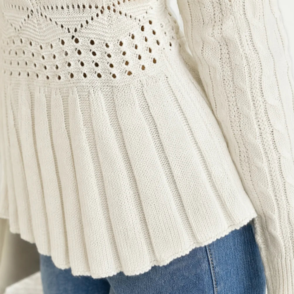 Cable Knit Sweater – Black Fitted Peplum
