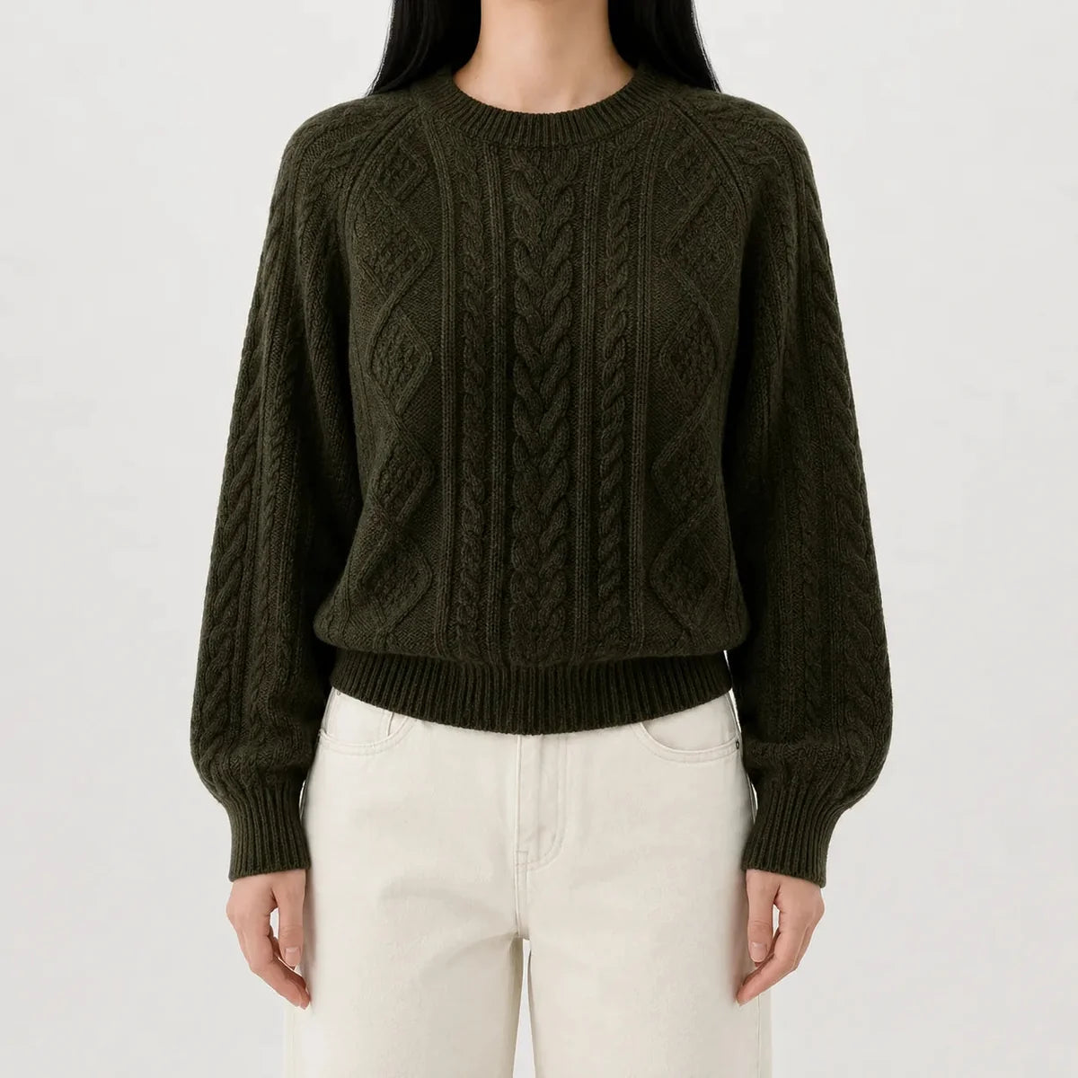 Cable Knit Sweater – Cream Crew Neck Knit Jumper