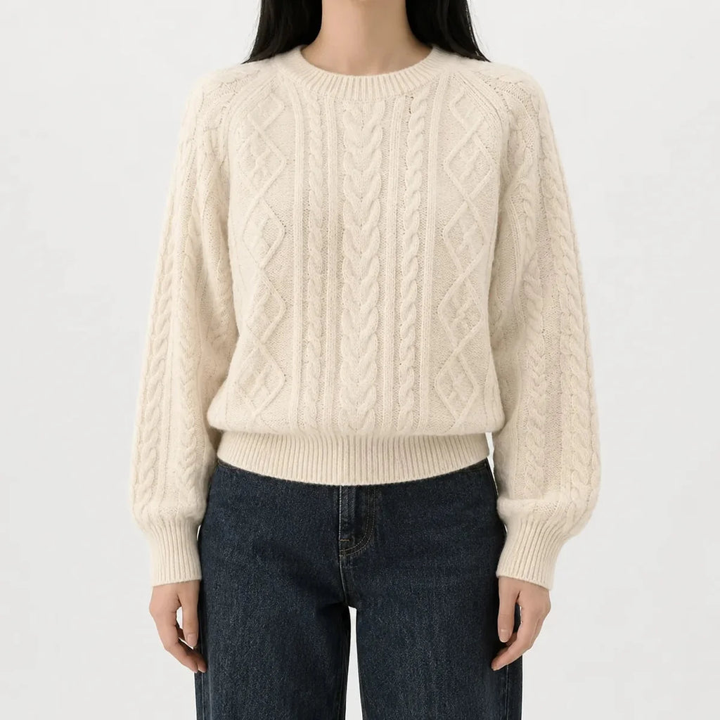 Cable Knit Sweater – Cream Crew Neck Knit Jumper