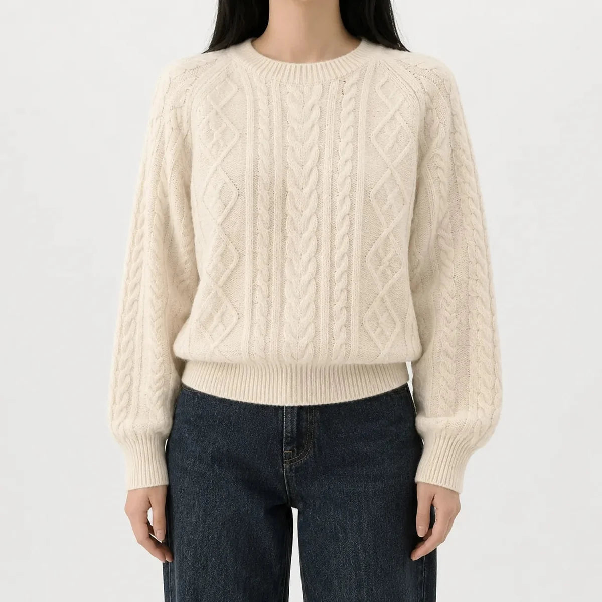 Cable Knit Sweater – Cream Crew Neck Knit Jumper