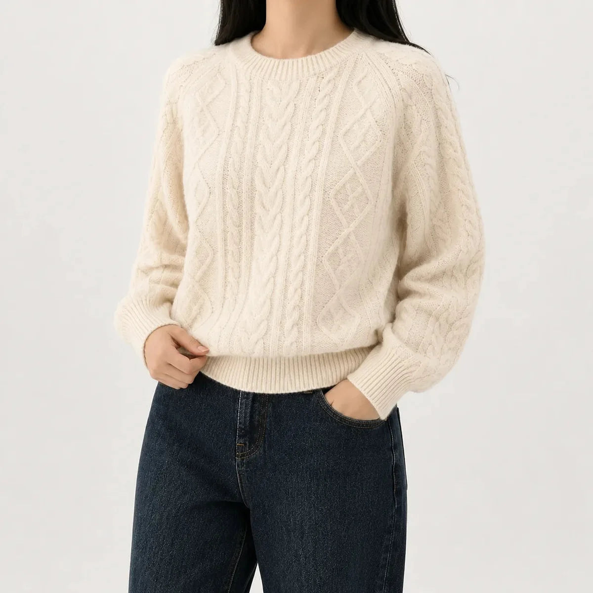Cable Knit Sweater – Cream Crew Neck Knit Jumper